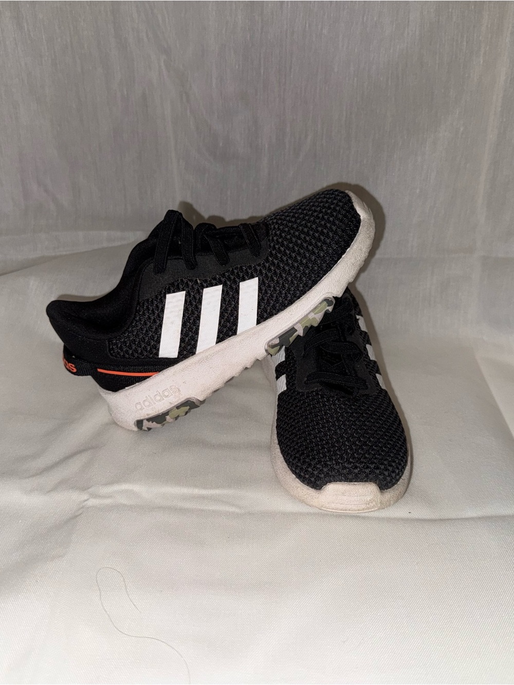 adidas Black & White Kids Mesh Sneakers with Orange Heel Detail